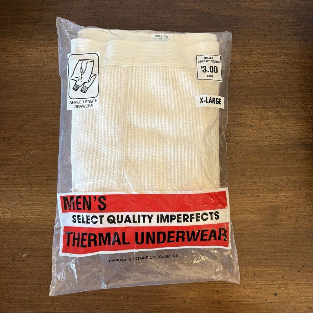 VINTAGE NOS Thermal Underwear Mens XL Ankle Length Drawers 100% Cotton 70’s-80’s